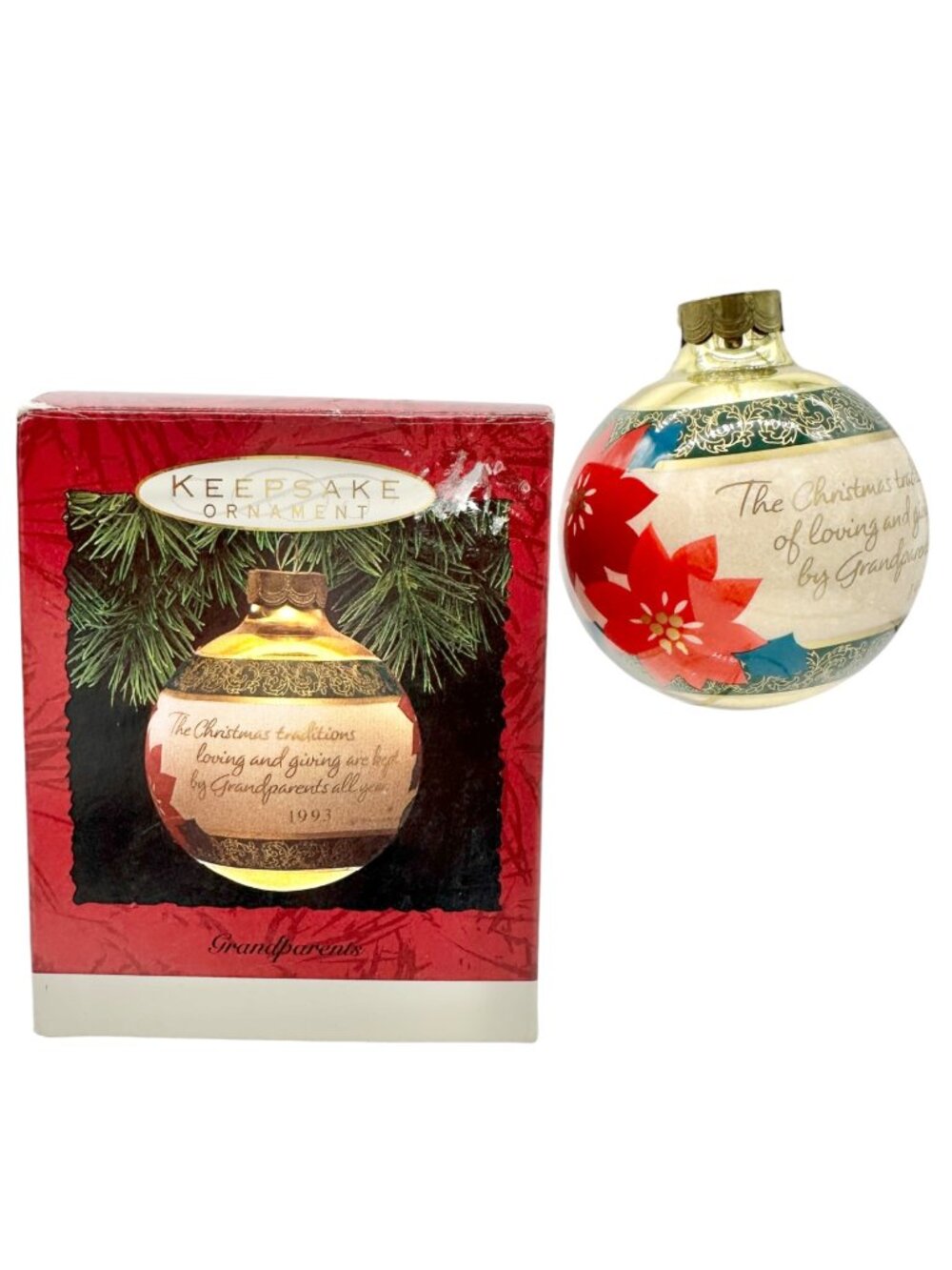 Hallmark Keepsake Ornament Grandparents Glass Ball 1993 Christmas Traditions